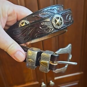 High Springs Brown Leather Belt with Silver Accents 1" Wide